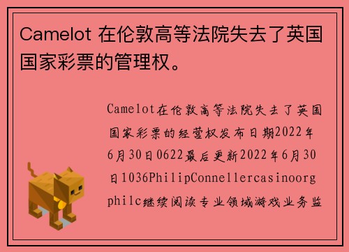 Camelot 在伦敦高等法院失去了英国国家彩票的管理权。