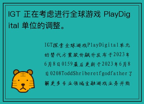 IGT 正在考虑进行全球游戏 PlayDigital 单位的调整。