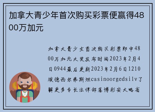 加拿大青少年首次购买彩票便赢得4800万加元