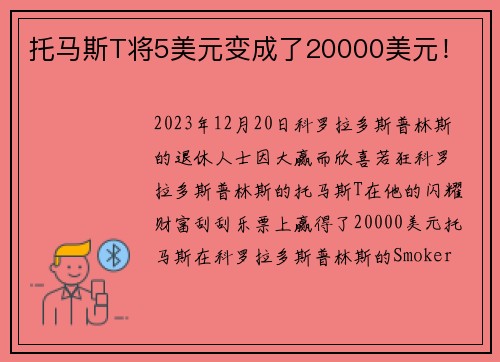 托马斯T将5美元变成了20000美元！